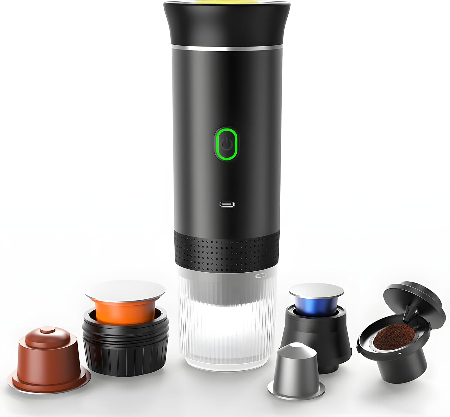 Tragbare Kaffeemaschine – 1 Stück – Edelstahl – 20 Bar Automatische Heizung – Camping, Reisen, Auto – 60 Ml, Schwarz