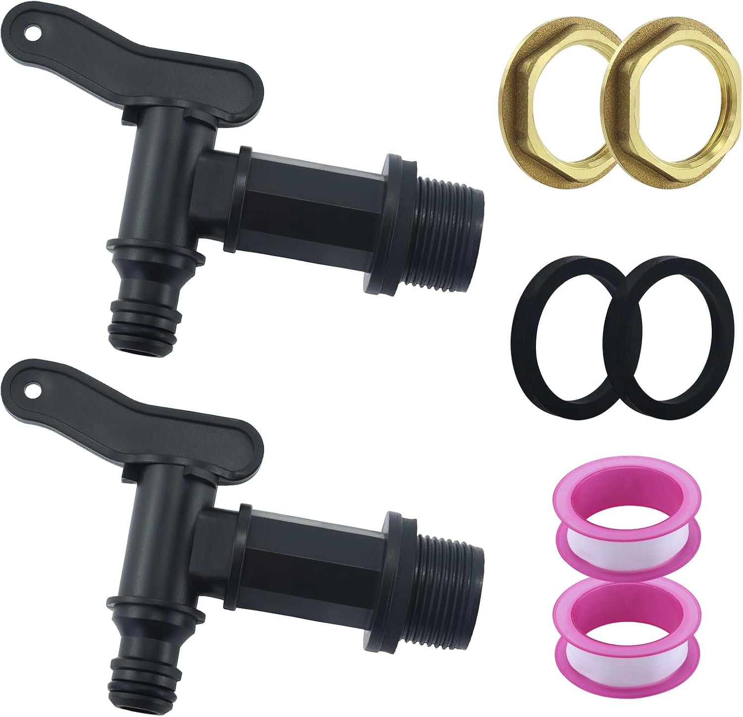 Ablasshahn – 2er-pack – Schwarzer Kunststoff, 3/4 Zoll – Wasserdichter Verschluss – Regenwassertank – Garten