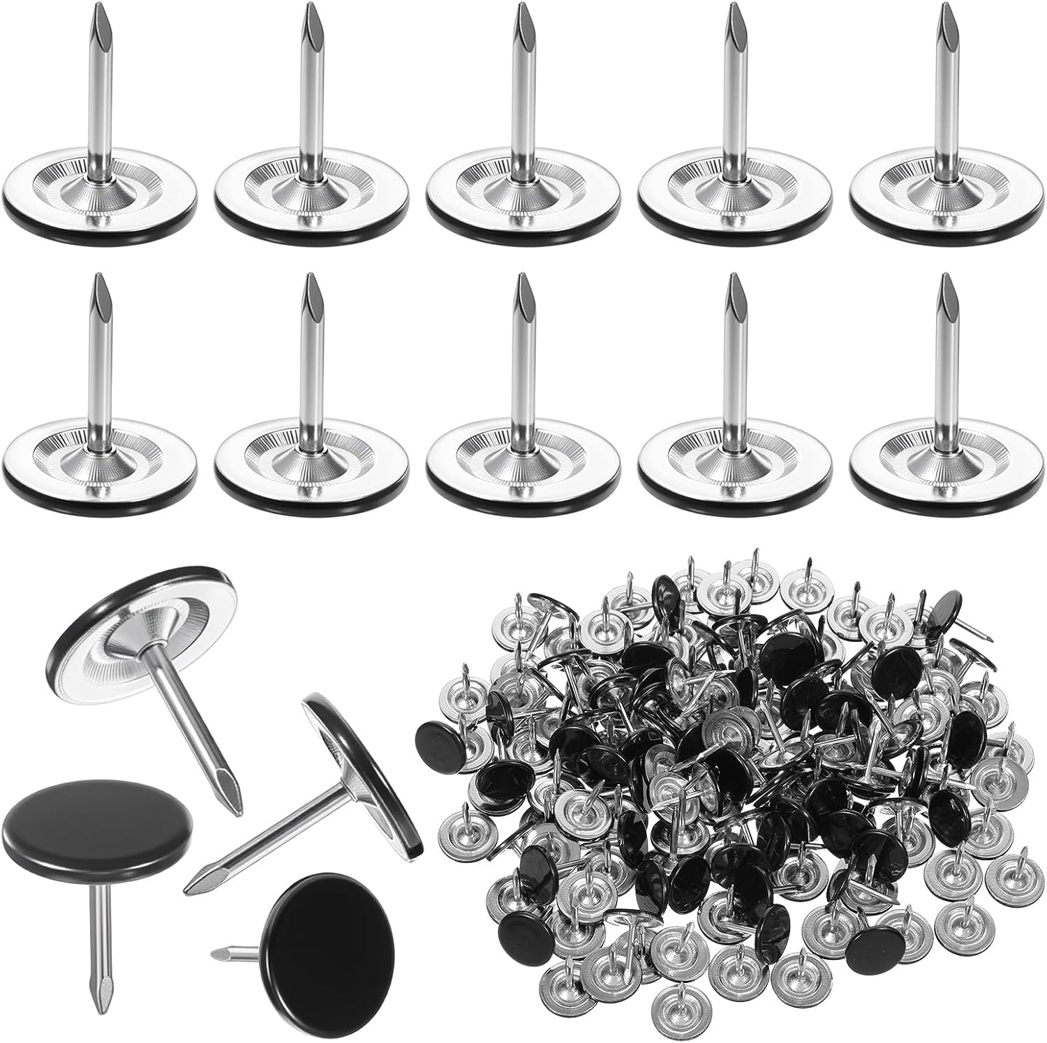 Polsternägel – 150er-packung – Schwarz Verchromtes Eisen – Flacher Rundkopf – Für Möbel Und Korkplatten – 11 Mm