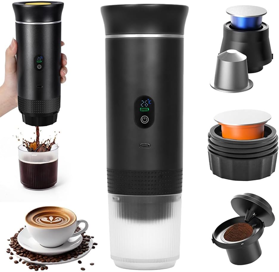 Tragbare Kaffeemaschine – 1 Stück – Schwarzer Kunststoff – Geeignet Für Kapseln Und Gemahlenen Kaffee – Für Reisen, Büro Und Zuhause – 60 Ml
