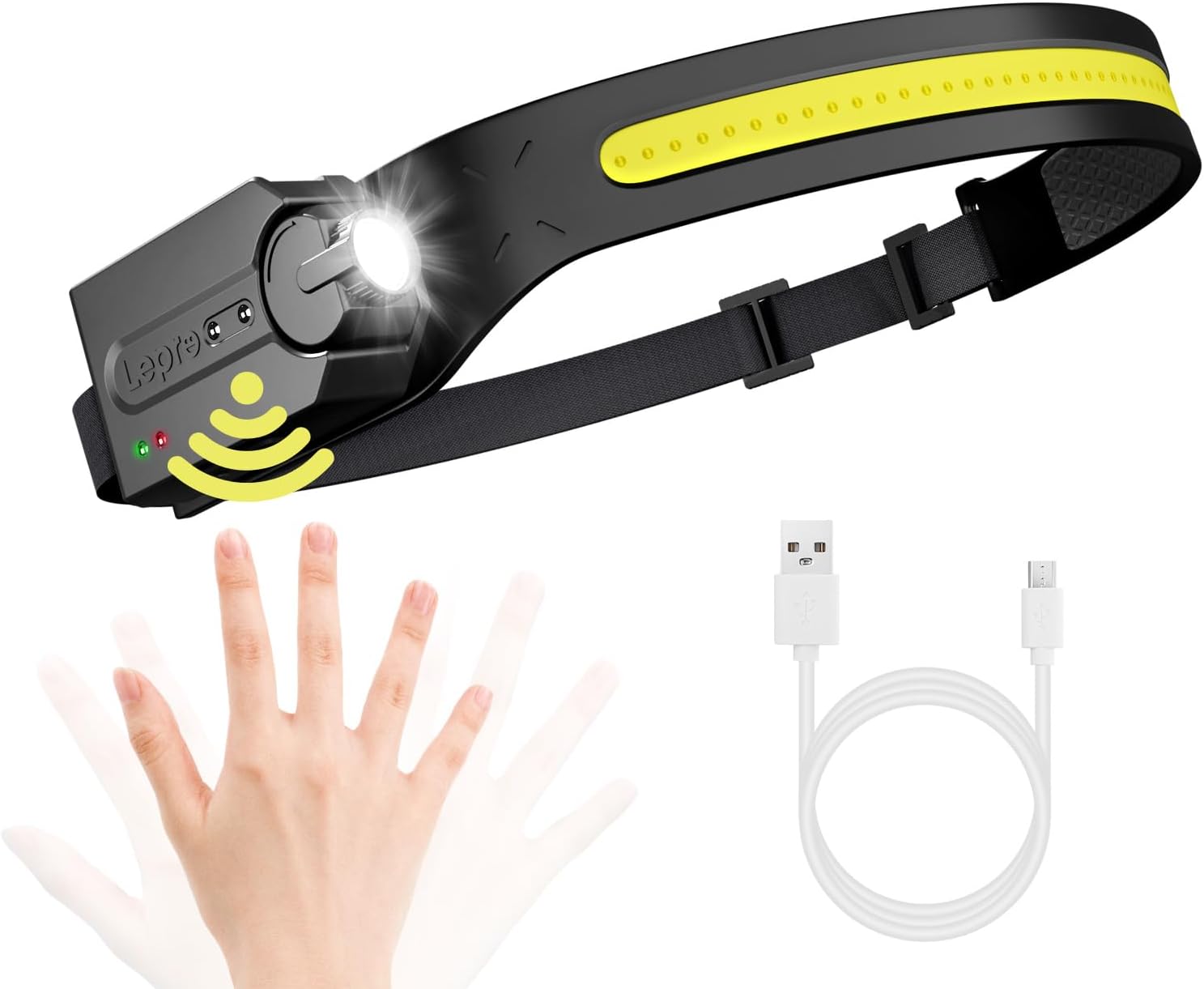 Led-stirnlampe – 1 Stück – Abs – 230°-abstrahlwinkel Und Bewegungssensor – Ideal Für Camping Und Laufen – Schwarz