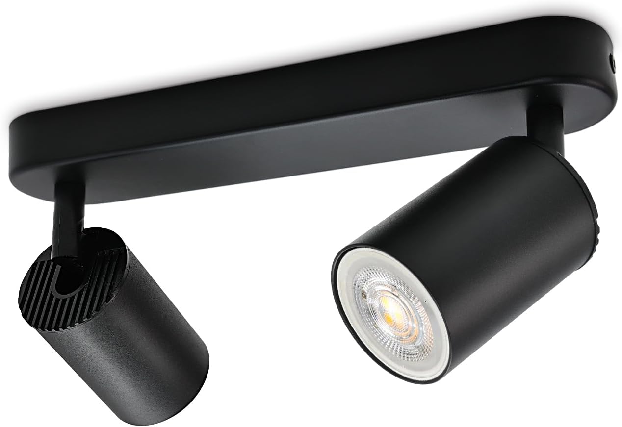 Led-deckenleuchte Mit 2 Gu10-spots, Schwarzes Metallgehäuse, Verstellbar Und Schwenkbar, Für Die Innenbeleuchtung In Wohnzimmer, Schlafzimmer Und Küche