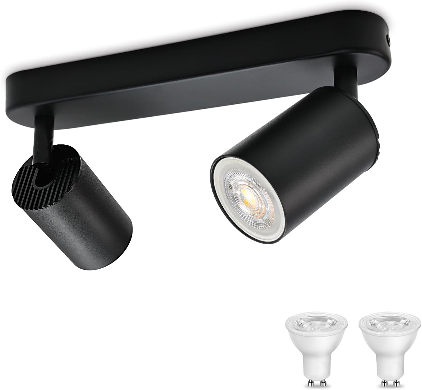Led-deckenleuchte Mit 2 Spots, Schwarzes Metall, Verstellbar, Warmweißes Licht (3000 K), Ideal Für Wohnzimmer Und Küche