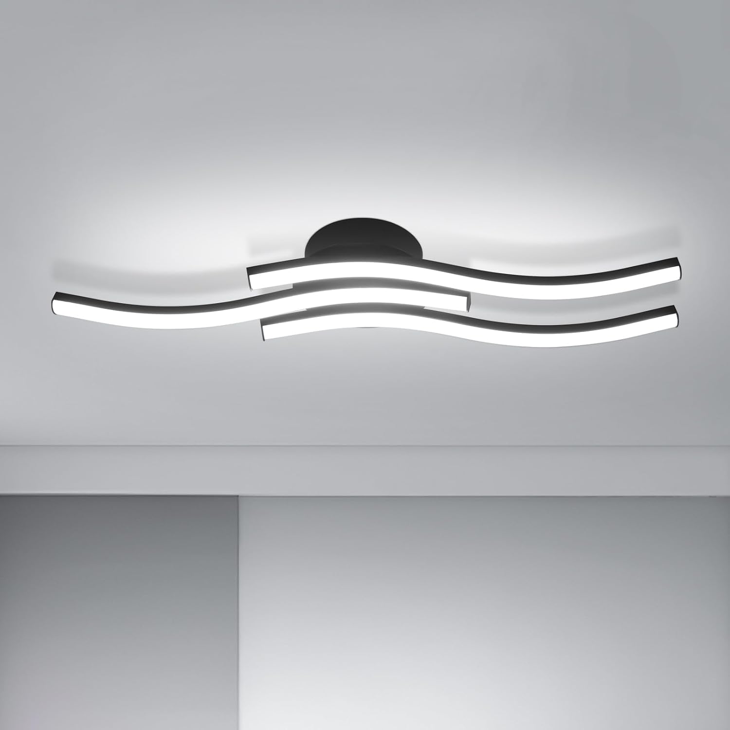 Schwarze Led-deckenleuchte, 18 W, Wellendesign, 3 Balken, Weißes Licht (6500 K), Aluminium/acryl, Für Wohnzimmer, Schlafzimmer, Küche Und Büro