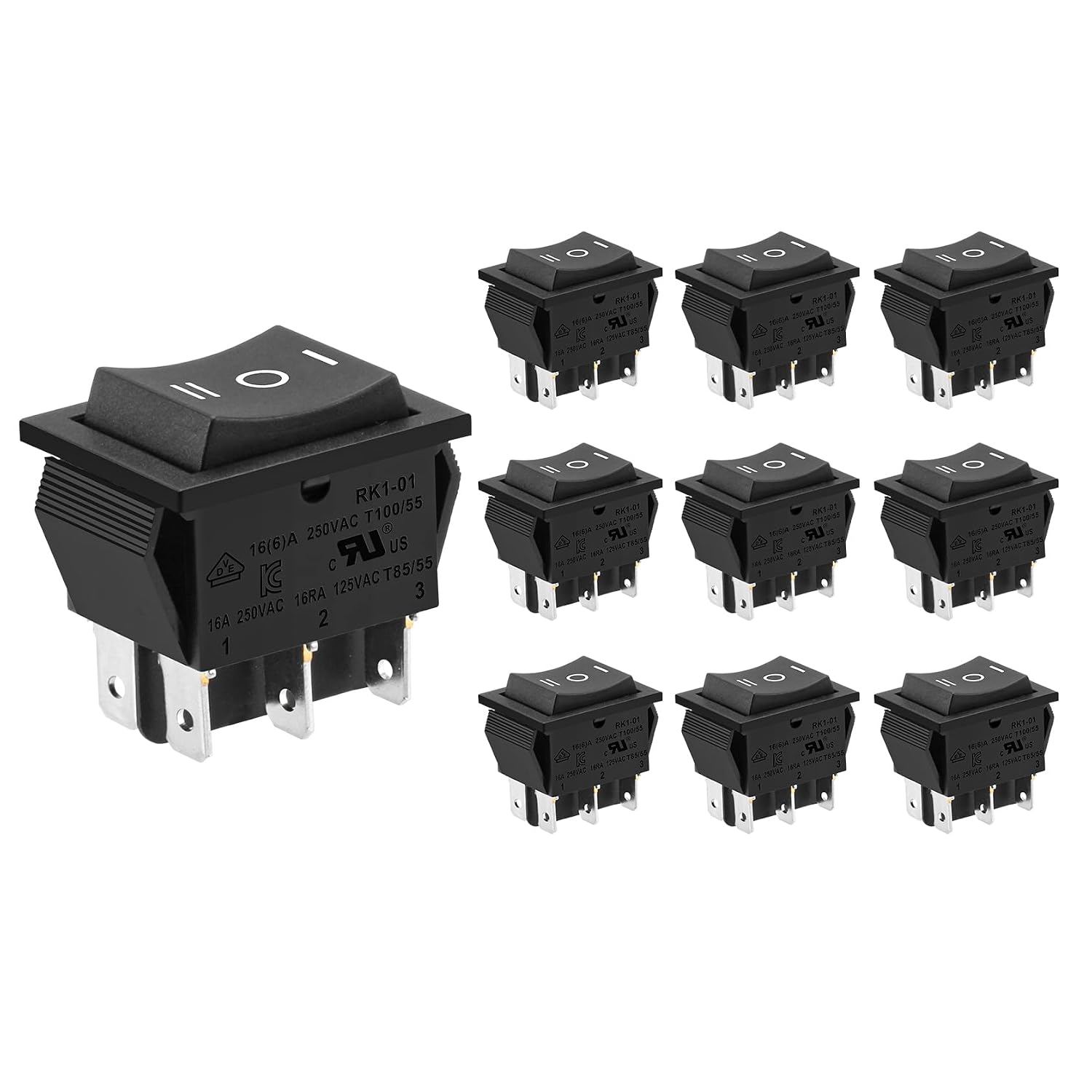 Dpdt-wippschalter, Schwarz, 16 A, 250 V, 10er-packung Für Schaltschränke Und Heimwerkerprojekte