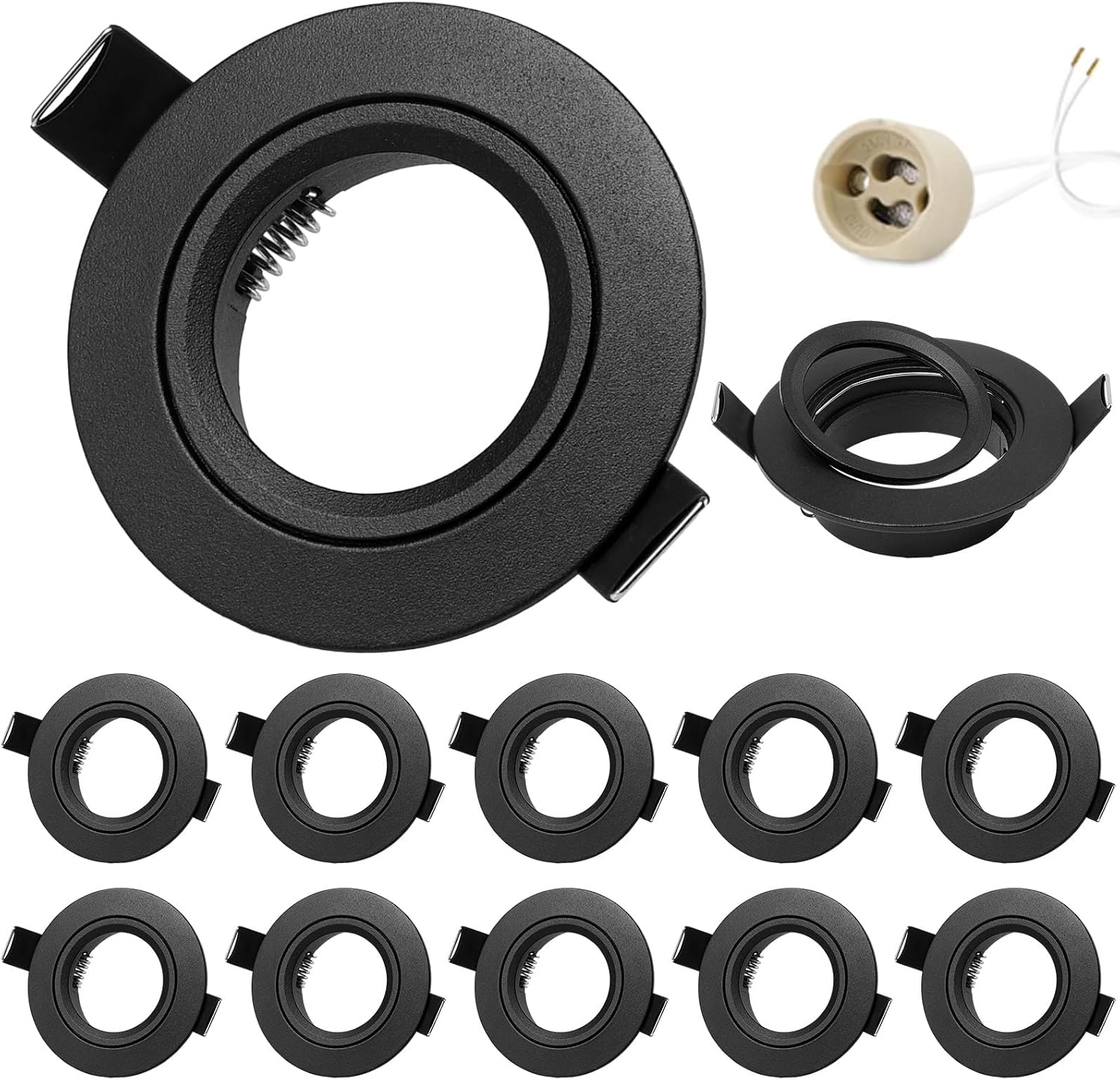 Led-einbaustrahler, Mattschwarzes Aluminium, Gu10-fassung, 68 Mm Öffnung, Deckenbeleuchtung Für Wohnzimmer, Küche, Badezimmer, 10er-pack
