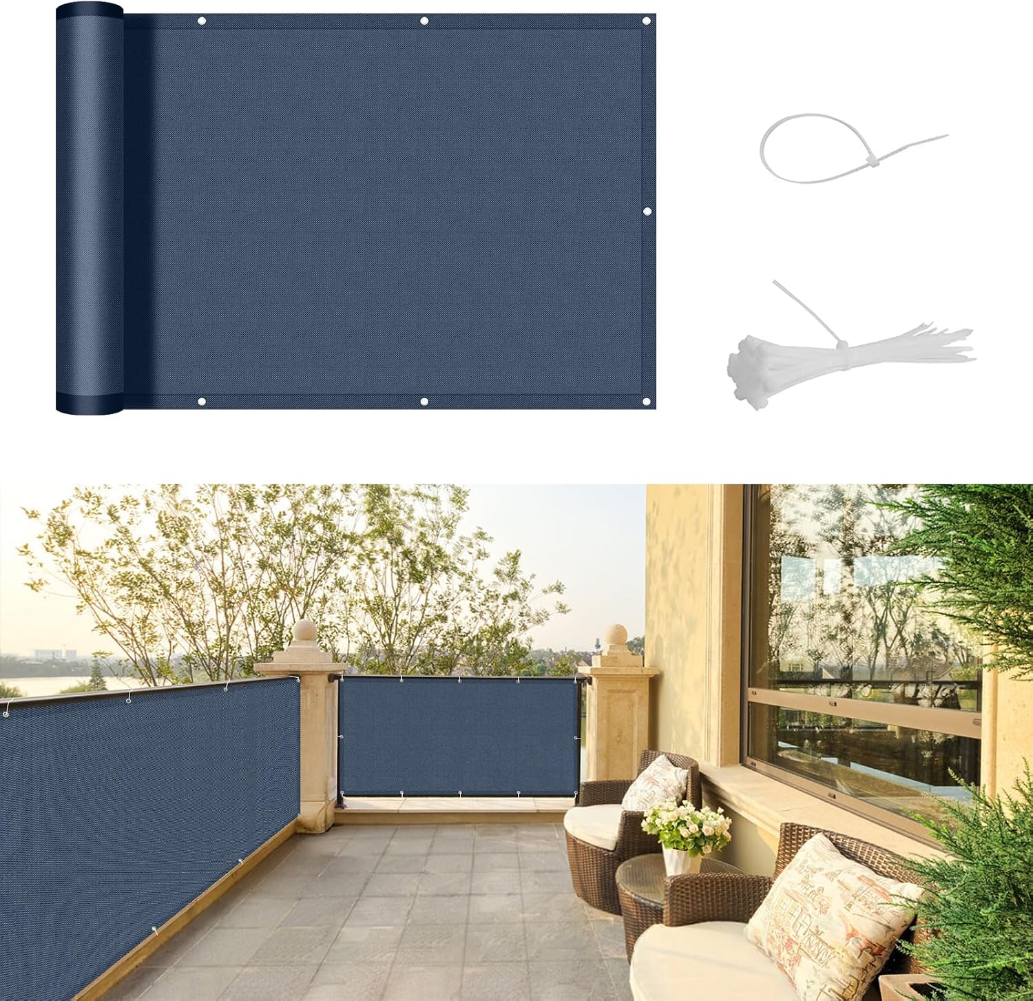 Balkon-sichtschutz – 1 Stück – Polyester – Uv-schutz Und Wasserdicht – Für Terrasse Und Garten – 90 X 500 Cm, Dunkelblau