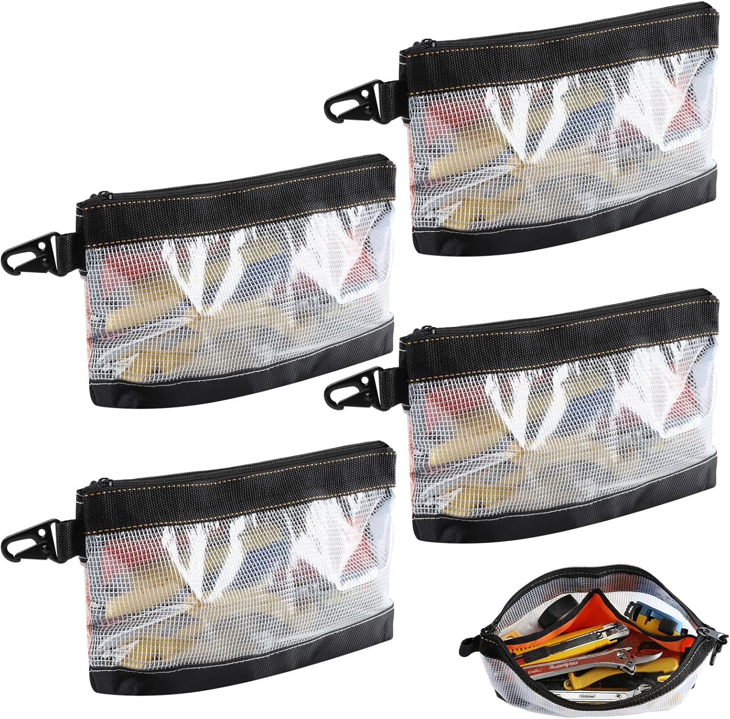 Werkzeugtasche Mit Reißverschluss, 4-teiliges Set, Transparentes Pvc-material, Wasserdicht Und Antistatisch, Werkzeugaufbewahrung, Werkzeugset Mit Metallhaken, Werkzeugtasche Mit Reißverschluss