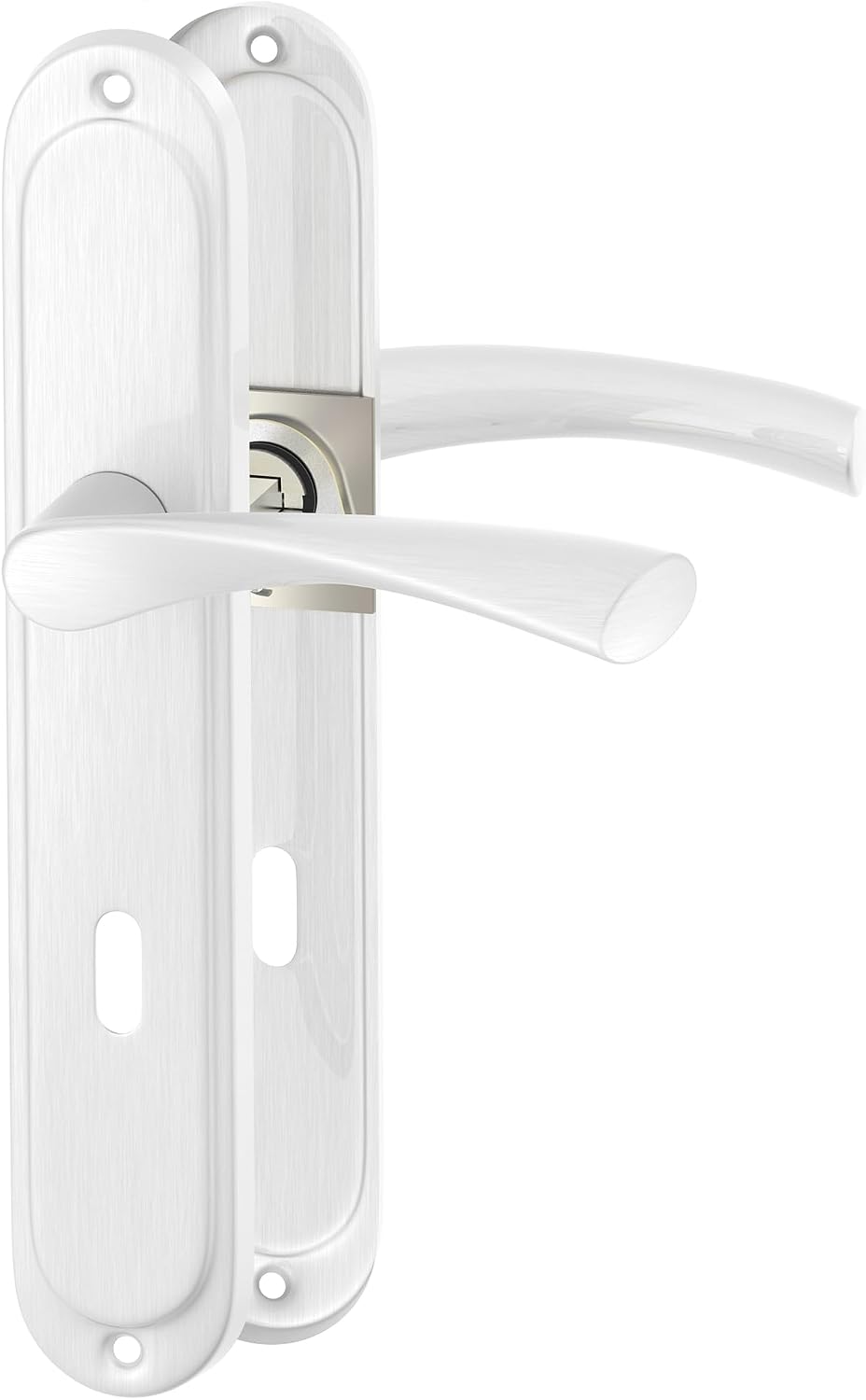 Silbernes Türgriffset Mit Langer Rosette Und 7-mm-schaft Für Innentüren Mit Einer Stärke Von 38–44 Mm