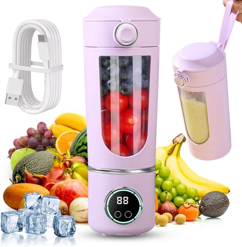 Tragbarer Standmixer 700 Ml – 12 Edelstahlklingen – Usb-c-ladeanschluss – Digitalanzeige – Lila