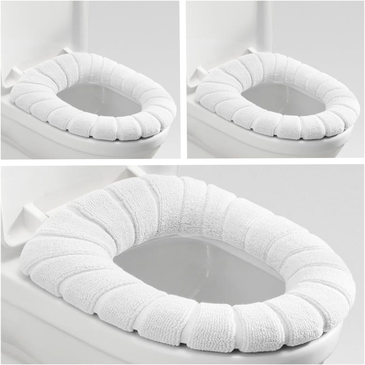 Wc-sitzbezug – 3er-set – Dehnbarer Plüsch – Antibakteriell Und Waschbar – Für O- Und Eckige Wc-becken – Weiß, 42 X 33 Cm