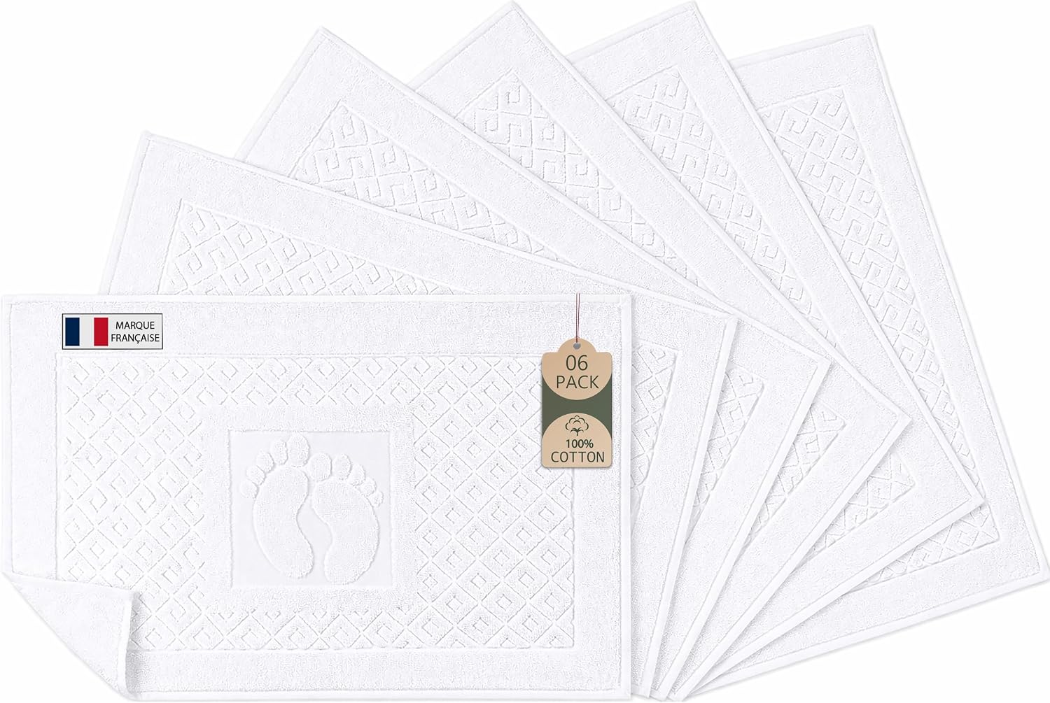 Badematten – 6er-set – 100 % Baumwolle – Saugfähig Und Schnelltrocknend – Für Badezimmer, Hotel Und Spa – Weiß – 50 X 70 Cm