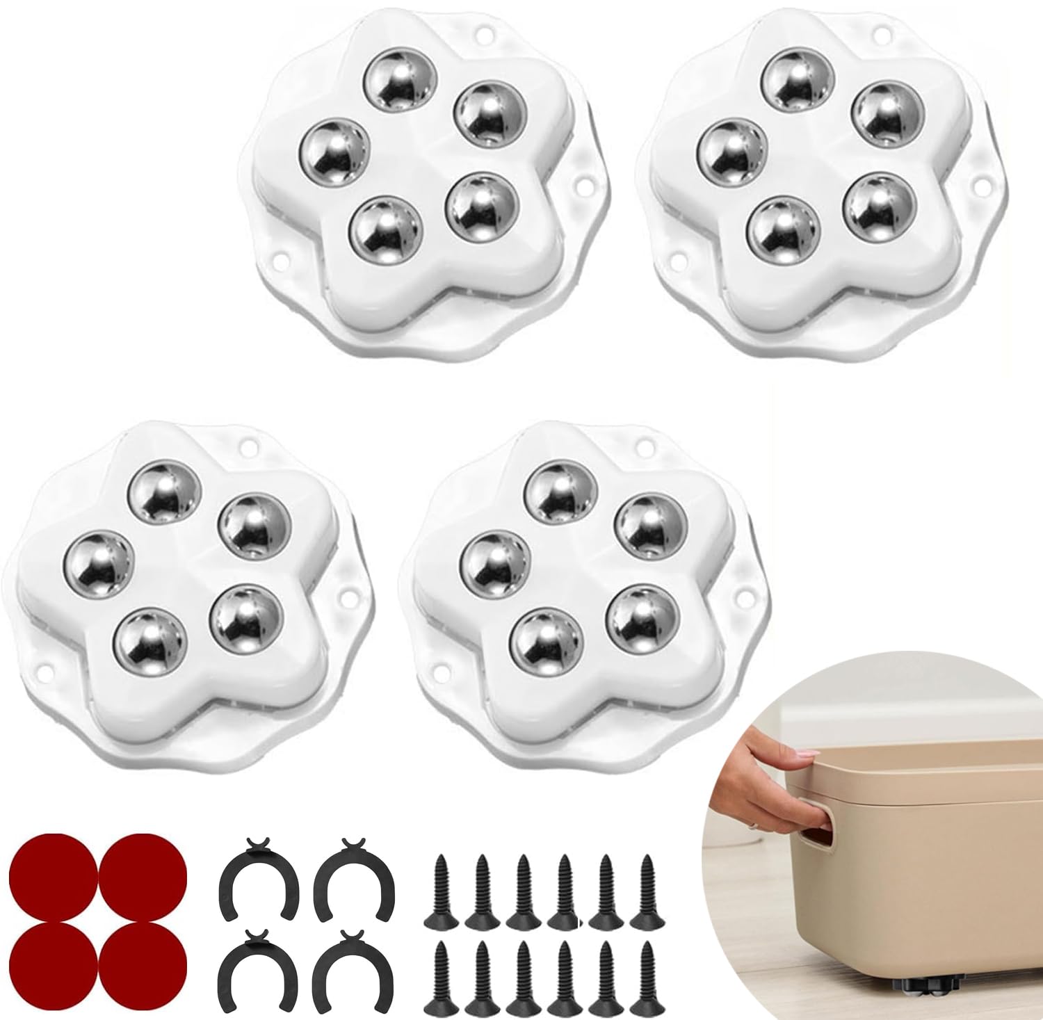 Möbelrollen – 4 Stück – Abs Und Stahl – Tragkraft 300 Kg – 360° Drehbar – Für Haushaltsgeräte Und Aufbewahrungsmöbel – Weiß, 5 X 5 Cm