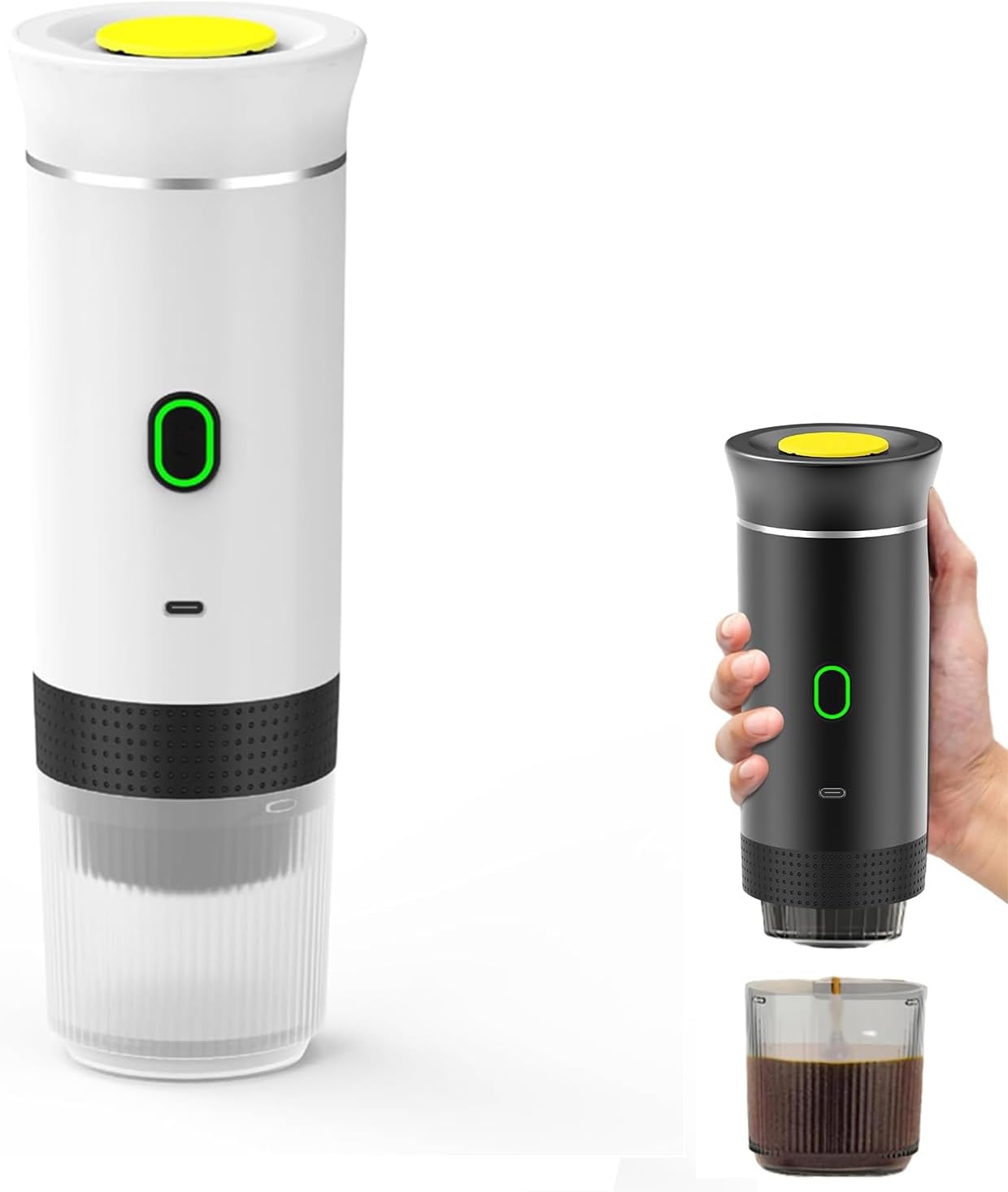 Tragbare Kaffeemaschine – 1 Stück – Abs Und Edelstahl – Geeignet Für Kapseln Und Gemahlenen Kaffee – Ideal Für Reisen Und Camping – Weiß