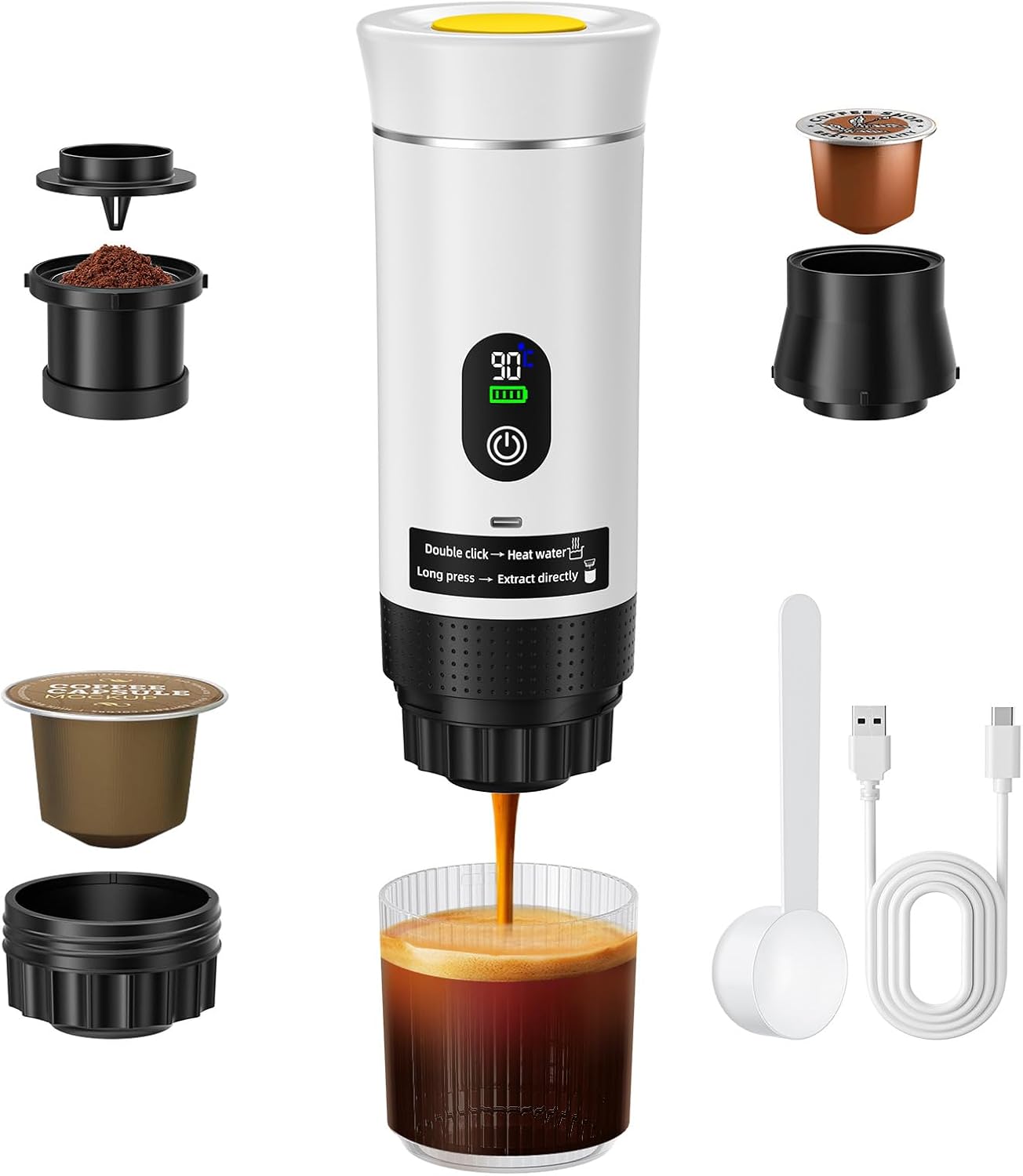 Tragbare Kaffeemaschine – 1 Stück – Edelstahl – Heißer Und Kalter Espresso – Ideal Für Camping Und Reisen – Weiß