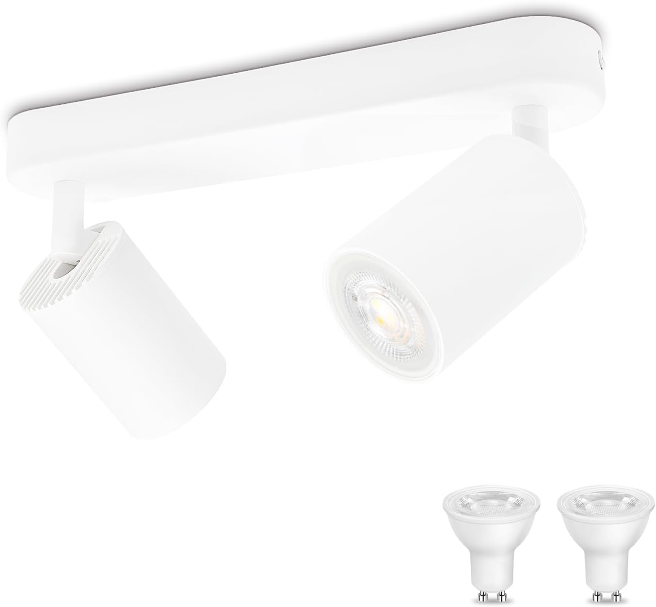Led-deckenleuchte Mit 2 Gu10-spots, Weißes Metall, Verstellbar, Warmweißes Licht 3000k, Ideal Für Wohnzimmer, Küche, Flur