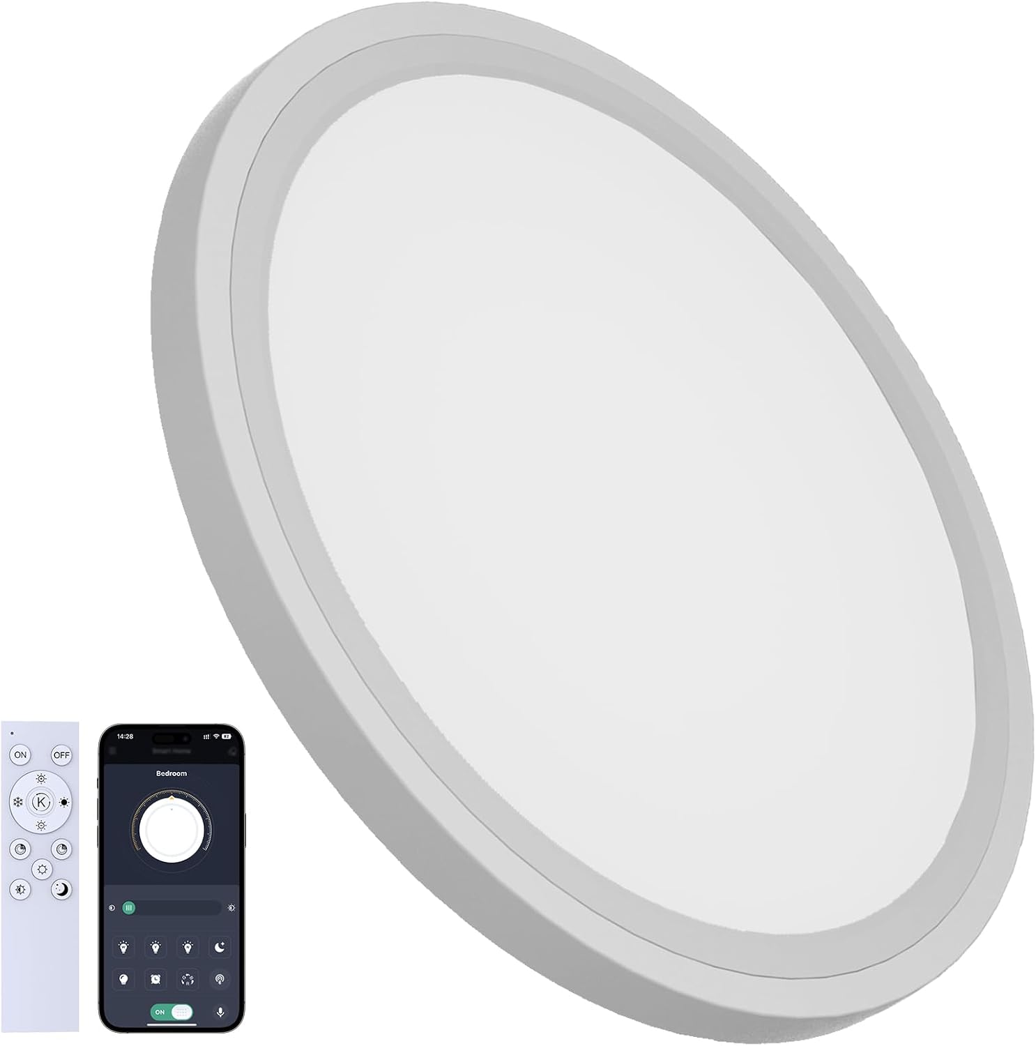 40 Cm Ultradünne Weiße Led-deckenleuchte, 33 W, Dimmbar, Mit Integriertem Nachtlicht, App-gesteuert Für Wohnzimmer, Schlafzimmer Und Küche