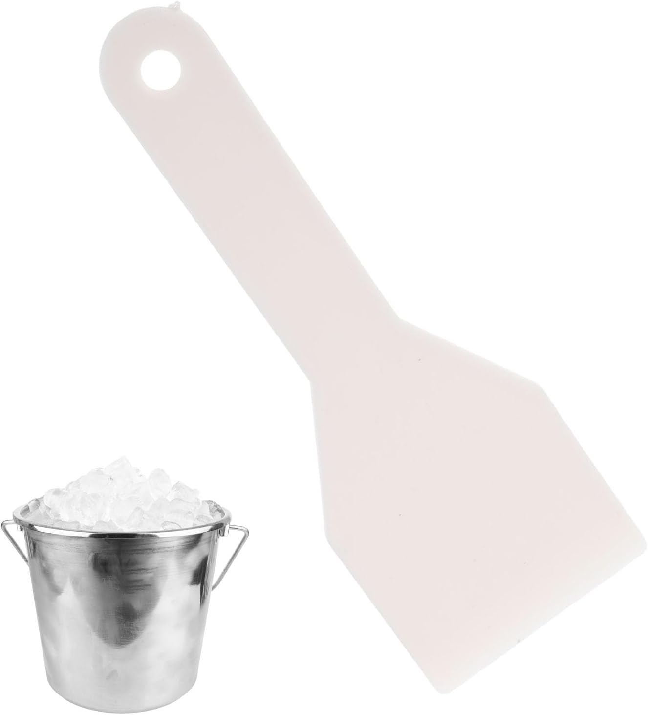 Kompakte, Weiße Eisschaufel Aus Kunststoff Mit Sicheren, Abgerundeten Kanten Zum Schnellen Abtauen In Kühlschränken, Gefrierschränken Und Küchen.