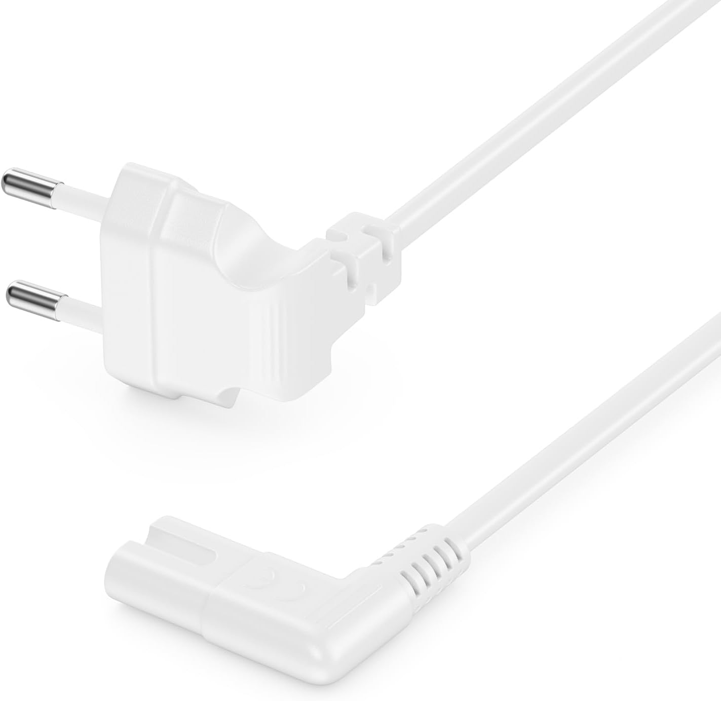 0,5 M Langes Netzkabel Mit Flachem, Abgewinkeltem Eurostecker – 90°-winkelstecker Auf 90°-winkelsteckdose (c7) – Euro-netzkabel Für Kleingeräte – Weiß