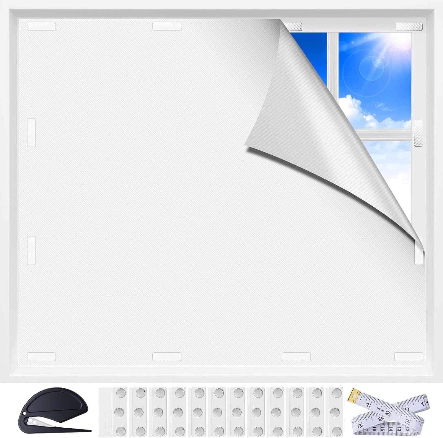 Magnetischer Verdunkelungsrollo, 100 % Verdunkelung, Abnehmbarer, Bohrfreier Verdunkelungsvorhang, Idealer Sonnenschutz Für Dachfenster Und Dachschrägen, Perfekt Für Reisen Und Mietwohnungen, 100 × 14