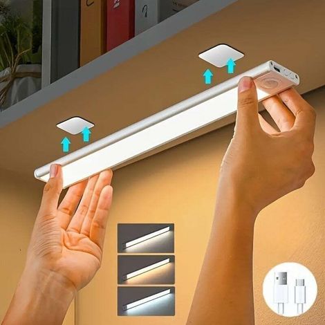 Wiederaufladbarer Led-streifen Mit Bewegungssensor, 40 Cm, Einstellbarer Helligkeit Und 3 Lichtfarben, Ideal Für Schränke, Treppenhäuser Und Flure.