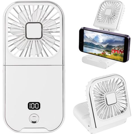 Tragbarer Faltventilator Mit Led-anzeige, Usb-aufladbarer Mini-ventilator, Nackenbandventilator, Batteriebetrieben, 180° Faltbar – Aquaforge