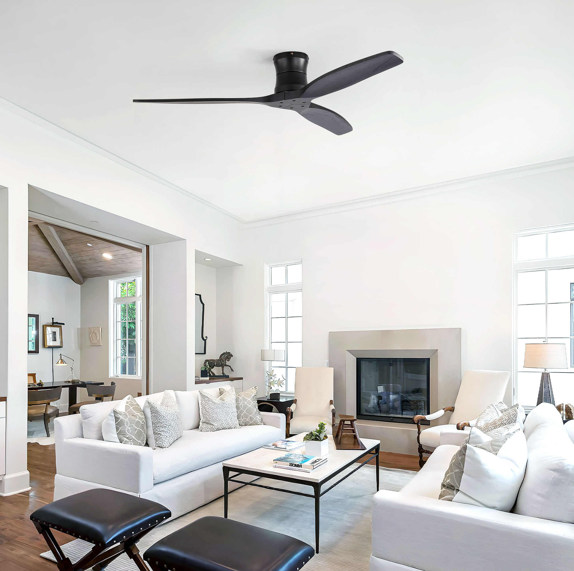 Deckenventilator Ø132 Cm 52" 6 Stufen Dc-motor Fernbedienung Zeitschaltuhr Umkehrbar Schwarz Matt