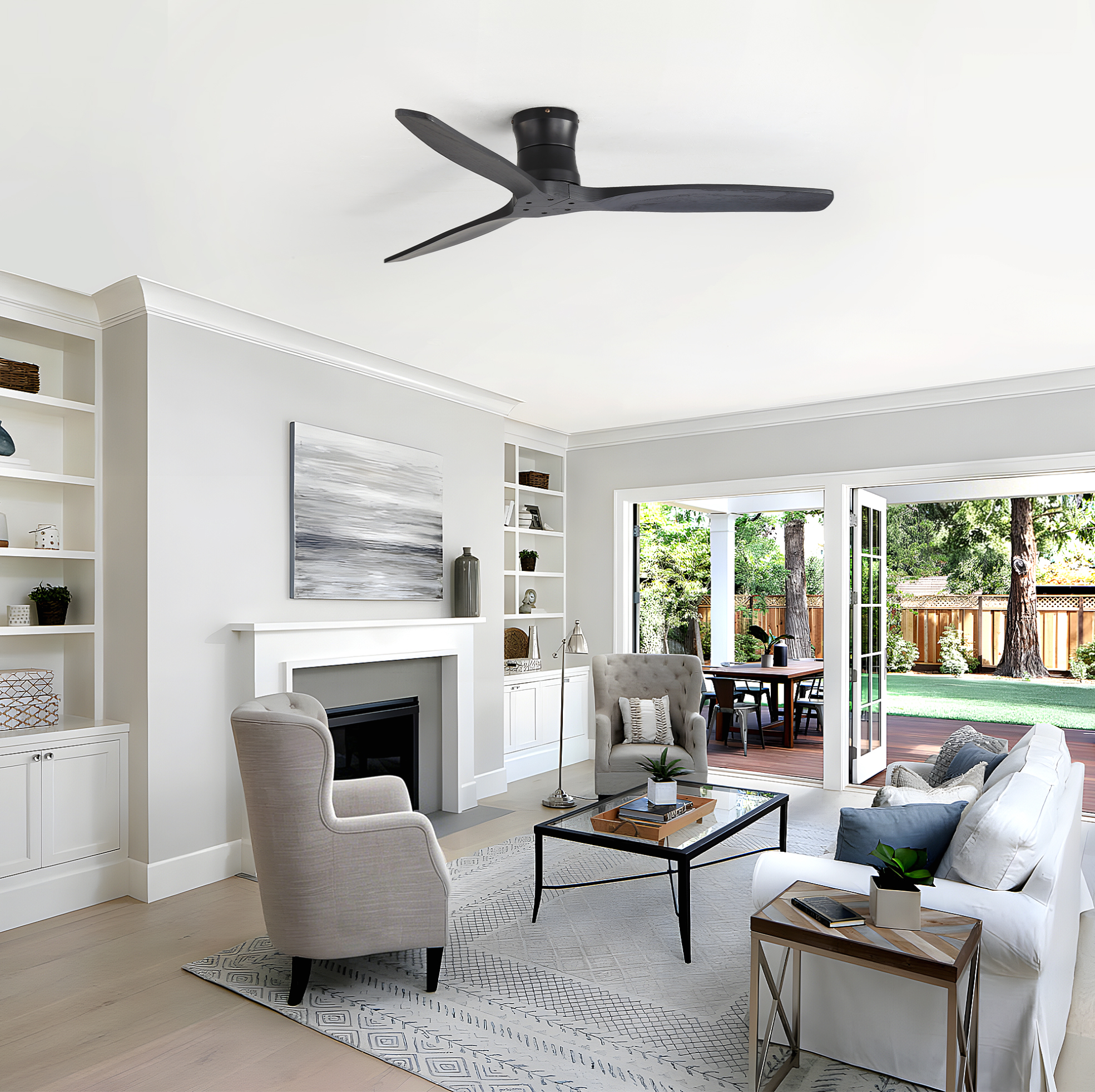 Deckenventilator 132 Cm Mattschwarz Massivholz Mit Fernbedienung Und Leisem Dc-motor