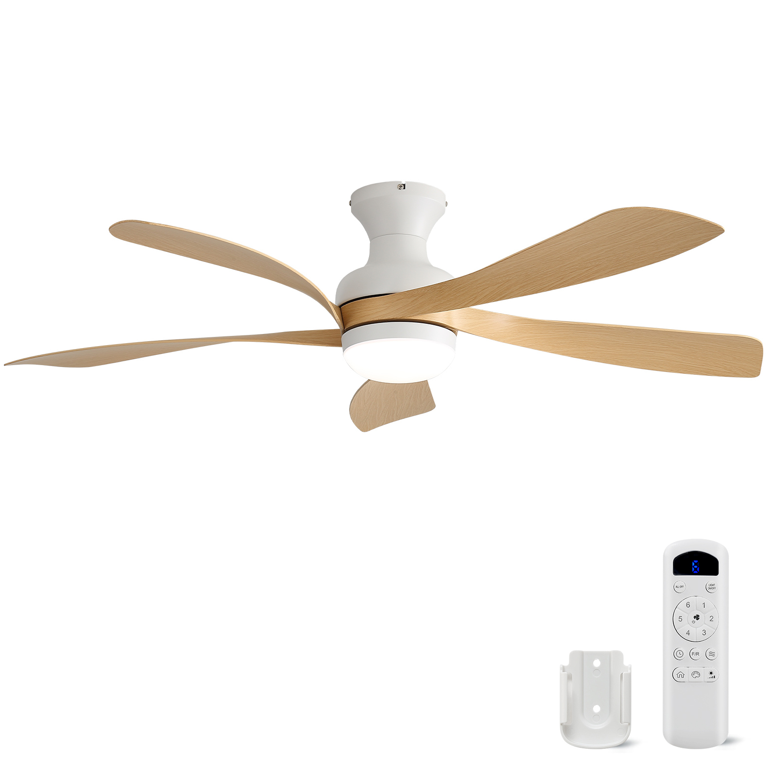 Deckenventilator 132 Cm Weiß Aus Abs Mit Led-beleuchtung, Fernbedienung Und Leisem Dc-motor