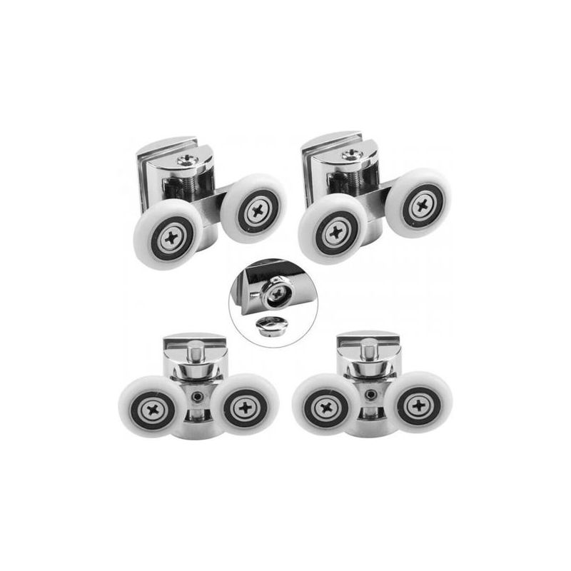 Set Mit 4 Doppelrollen Für Schiebetüren In Der Dusche, Durchmesser 23 Mm, Rollen Aus Zinkdruckguss, 2 Oben, 2 Unten
