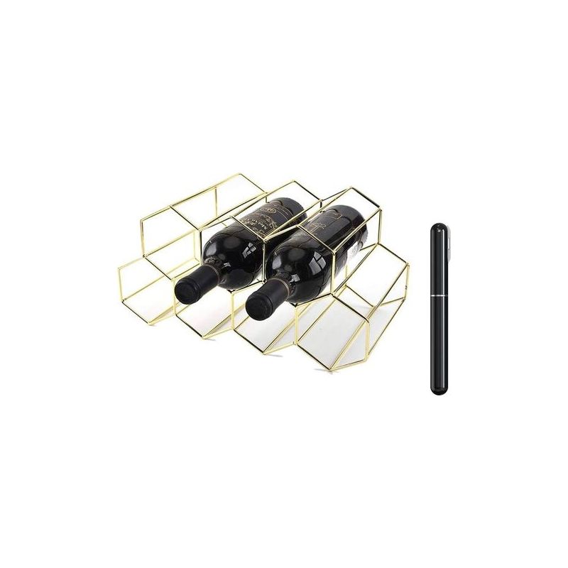 Weinregal Aus Metall Für 9 Flaschen Mit Korkenzieher, Freistehender Weinhalter, Geometrisches Design, Weinflaschenhalter (gold)