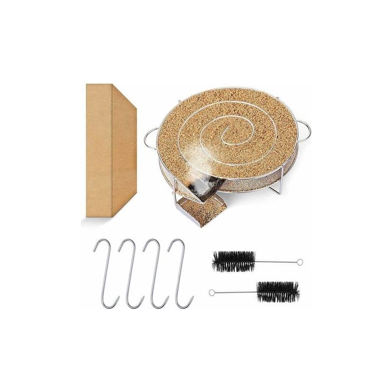 Kaltrauchgenerator, Spiralräucherofen Aus Edelstahl Für Grills, Holzkohlegrills, Bbq-räucheröfen, Pelleträucherboxen Zum Räuchern Von Fleisch Und Fisch, Mit 2 Reinigungsbürsten Und 4 Haken.