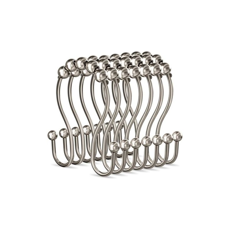 Rostfreie Duschvorhangringe Aus Metall Mit Leichtgängigem Lauf, Doppel-duschvorhanghaken Für Badezimmer, Duschvorhangstange, Küchenhelfer, 12-teiliges Set, Nickel