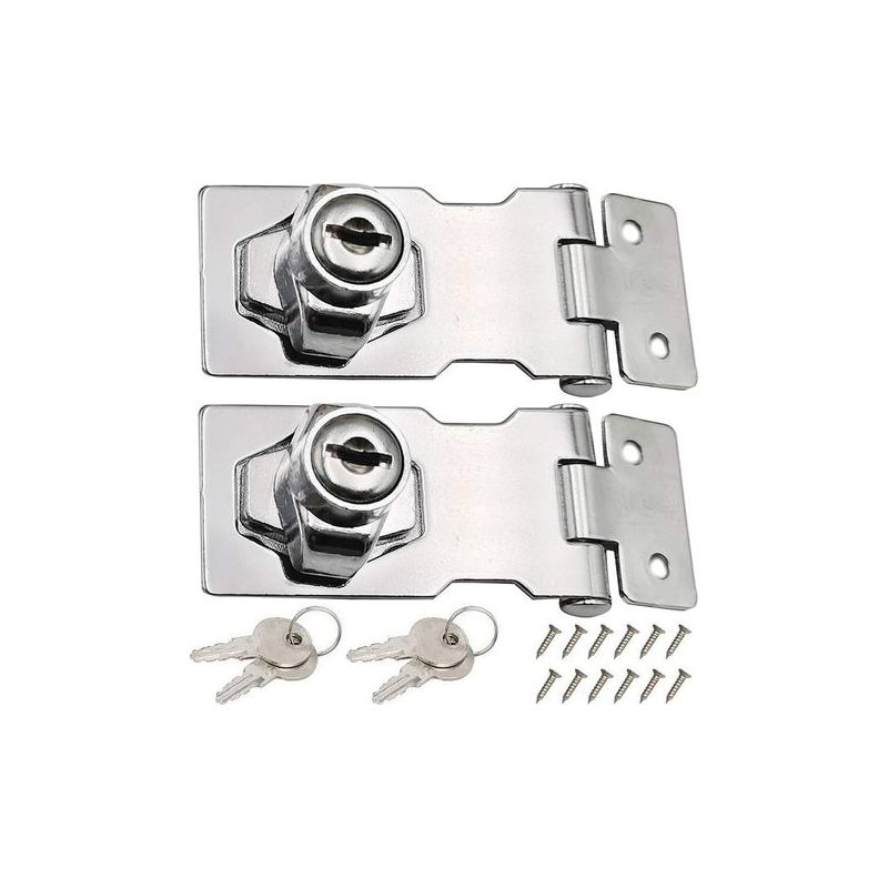 2 Edelstahlriegel (80 Mm) Mit Vorhängeschloss Und Schlüssel Zum Abschließen Von Schuppentüren, Schränken, Kisten Und Möbeln.