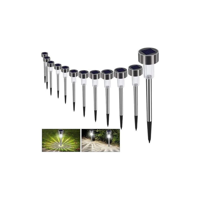12er-pack Solar-gartenleuchten, Wasserdicht, Kabellos, Led-solarleuchten, Kaltweißes Licht, Gartenwegebeleuchtung, Automatisch Wiederaufladbar