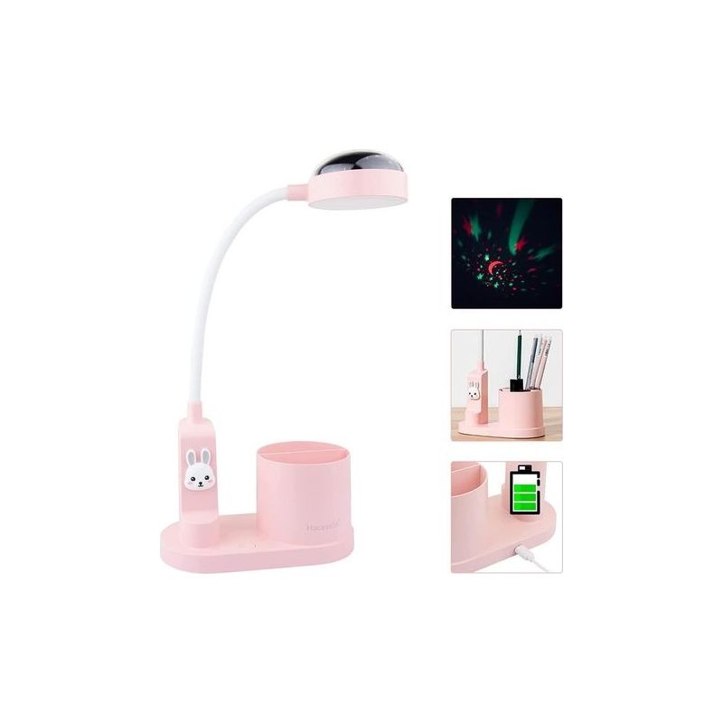 Wiederaufladbare Sternenprojektions-tischlampe (2000 Mah) Mit Stifthalter, Kinder-nachttischlampe Mit Flexiblem Schwanenhals Und 3 Helligkeitsstufen, Rosa