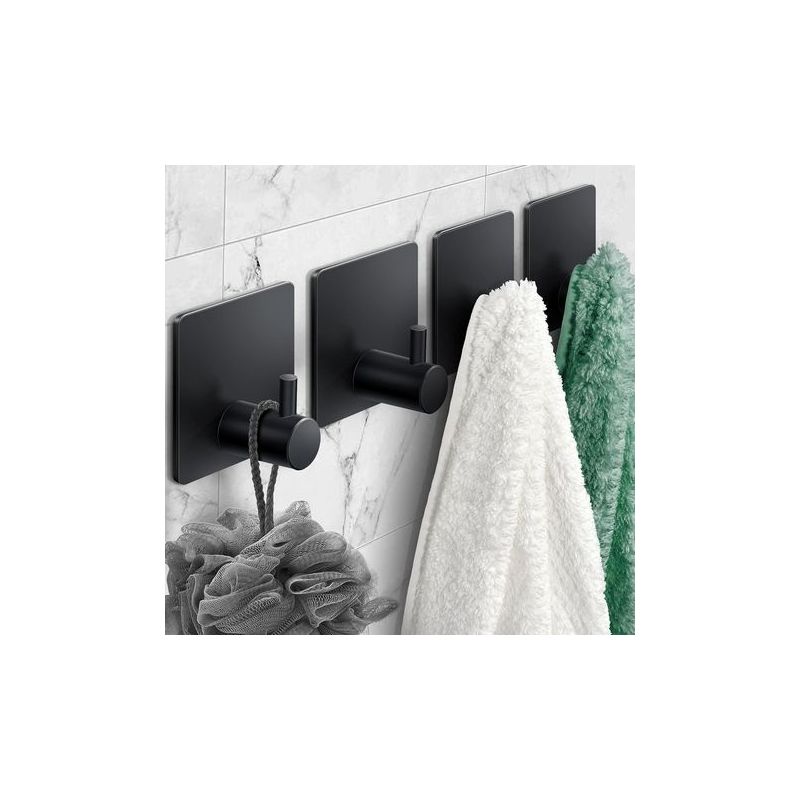 Set Mit 4 Mattschwarzen, Selbstklebenden Handtuchhaken, Robuste Und Wasserdichte Handtuchhaken Aus Edelstahl, Ideal Zum Aufhängen Von Mänteln, Hüten, Handtüchern Und Bademänteln.