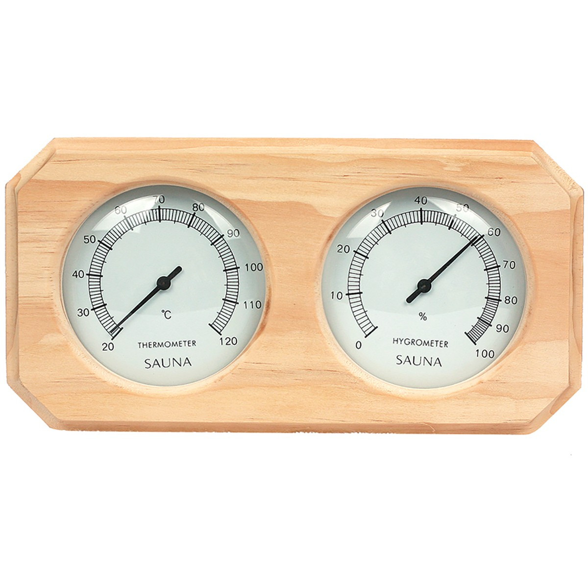 Thermometer-hygrometer Aus Kiefernholz Mit Weißem Zifferblatt (für Sauna)