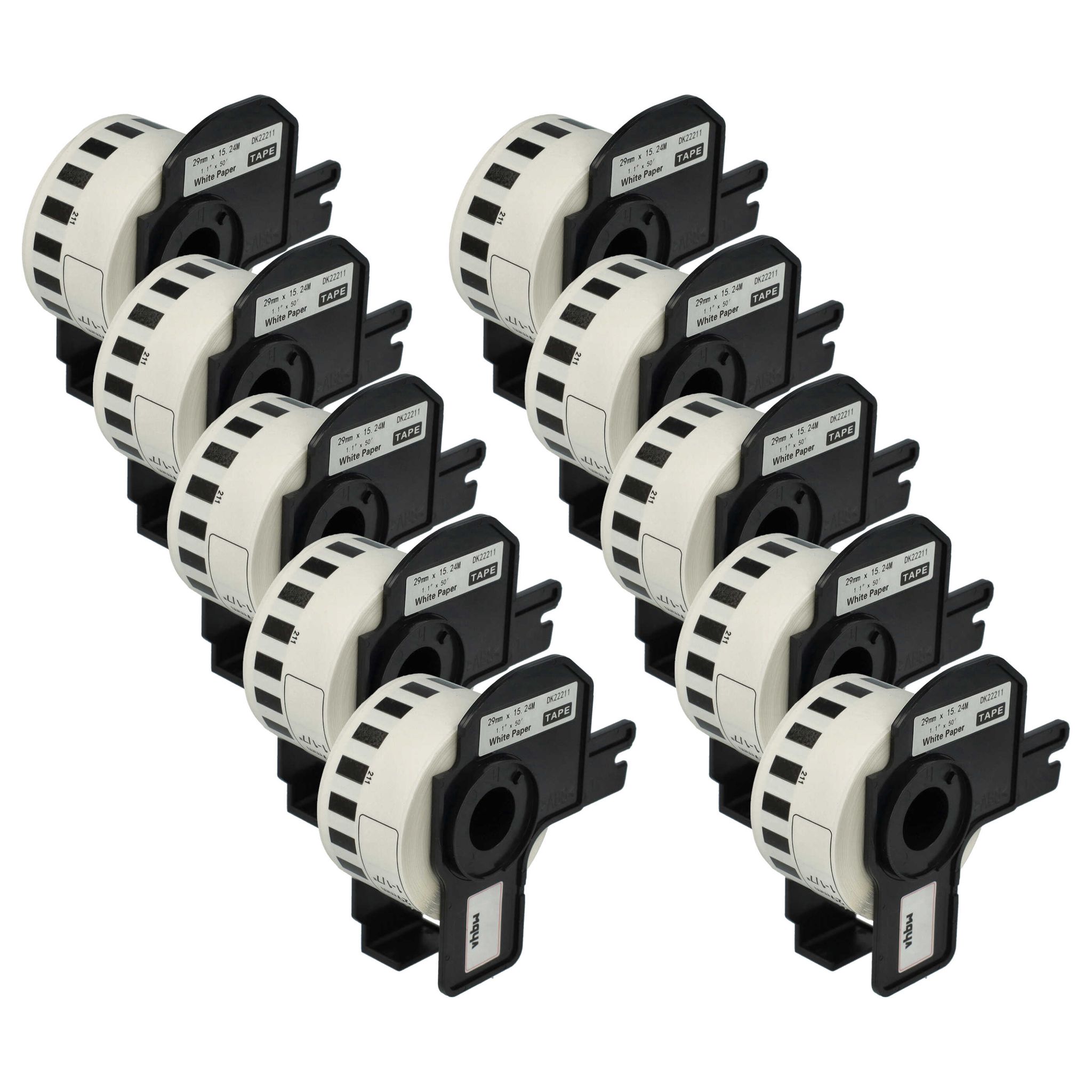 Vhbw - 10x Etiketten-rolle Mit Halter 29mm X 15,24m Kompatibel Mit Brother P-touch Ql-1050, Ql-1050n, Ql-1060n, Ql-500, Ql-500a, Ql-500bs, Ql-500bw, Ql-550 - Ersatz Für Dk-22211