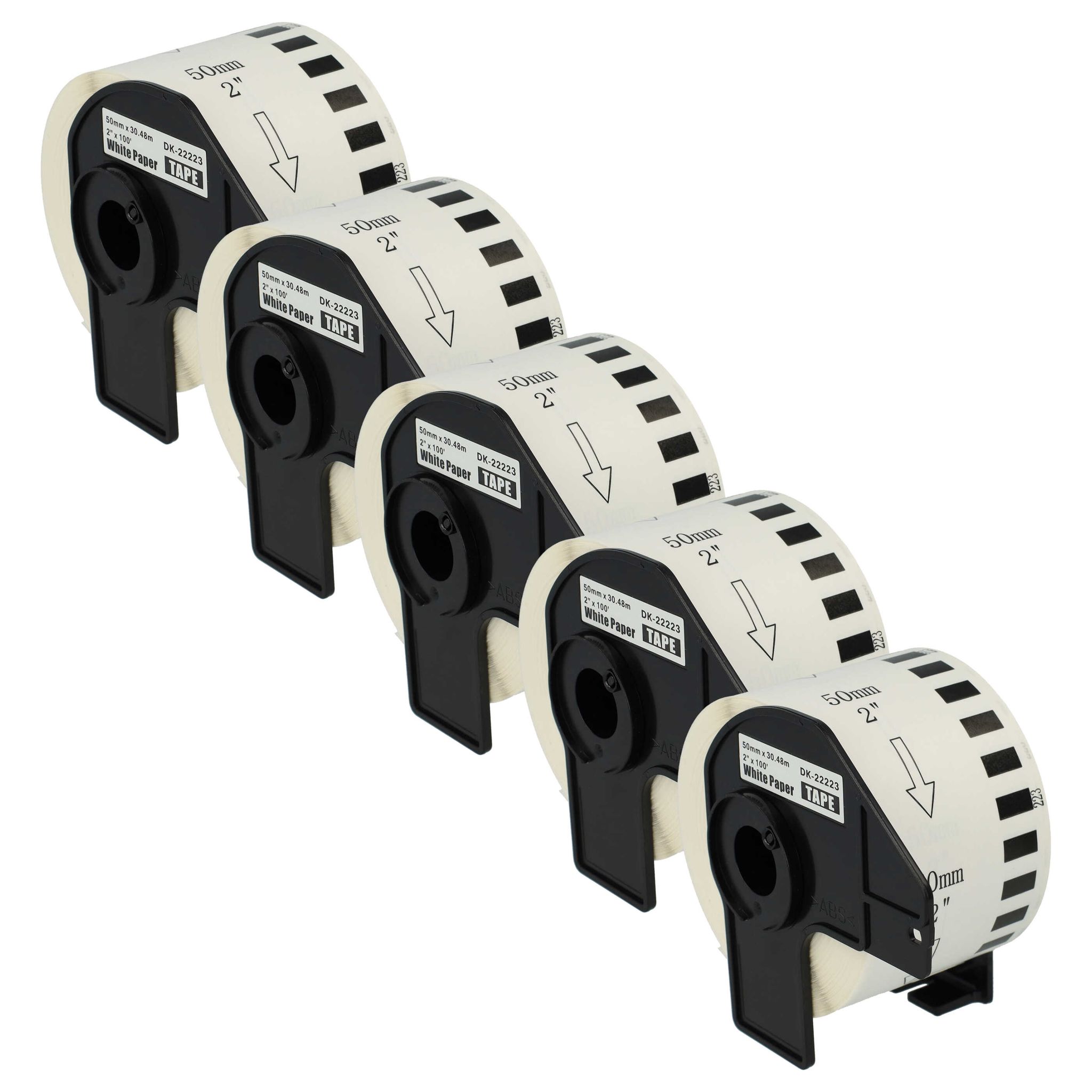 Vhbw - 5x Etiketten-rolle Mit Halter 50mm X 30,48m (1 Etikette) Kompatibel Mit Brother Pt Ql-1050, Ql1050n Etiketten-drucker - Premium