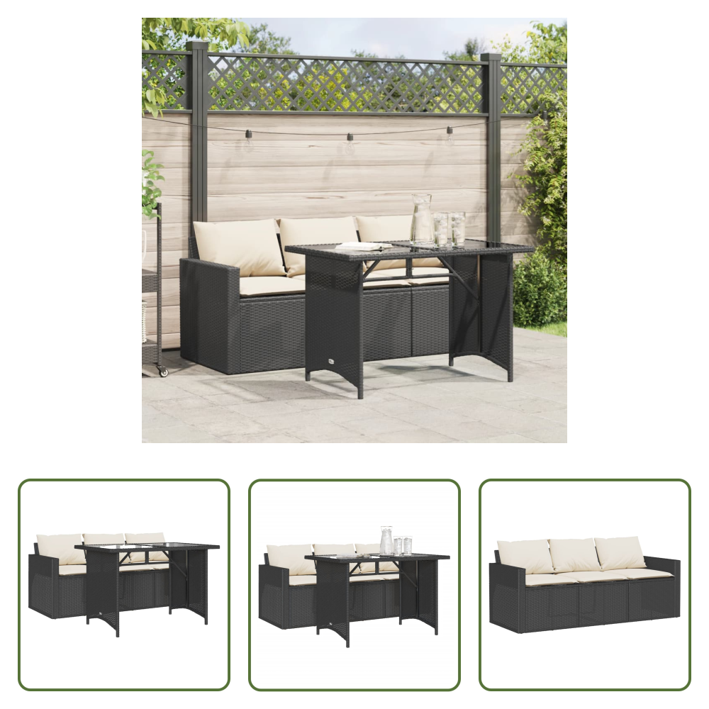 Gartenessgruppe - 2-tlg. Garten-essgruppe Mit Kissen Schwarz Poly Rattan