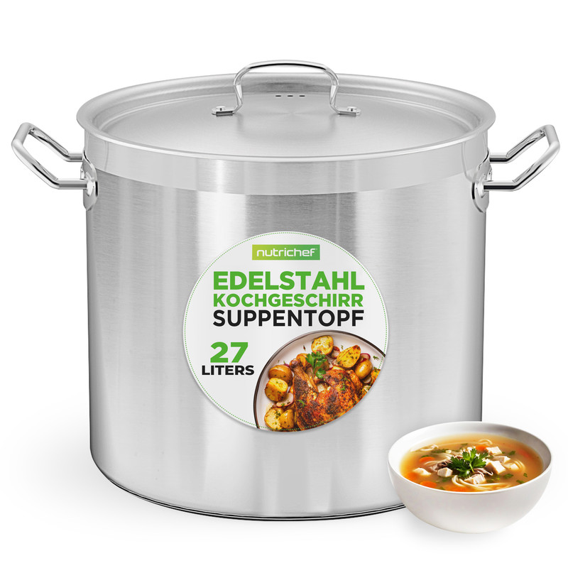 Nutrichef Kochtopf Edelstahl Induktion Mit Deckel, 28,4 L