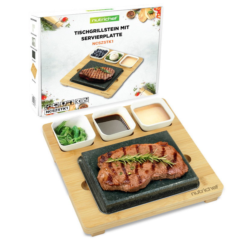 Nutrichef Heißer Stein Grillset Granit, Bambus & Keramik (stk1)