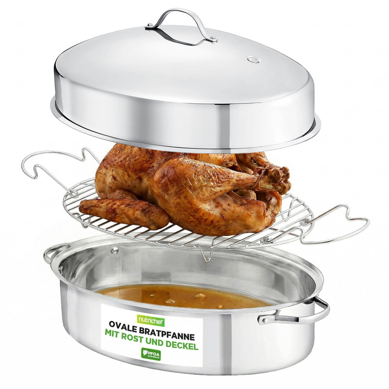 Nutrichef Bräter Mit Deckel 52x27cm, 10l, Edelstahl