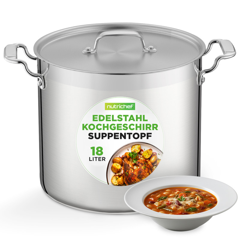 Nutrichef Kochtopf 19l, Edelstahl Mit Deckel, Induktion