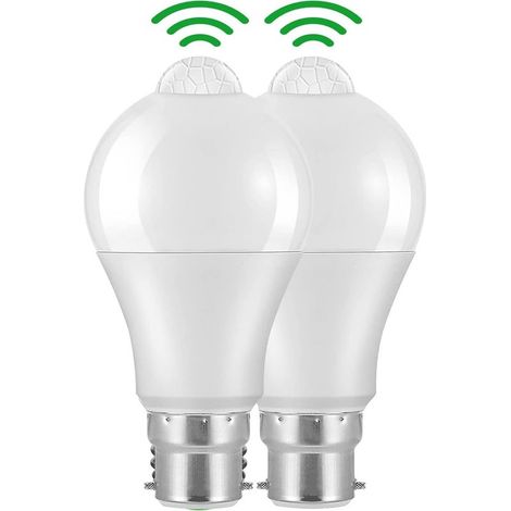 Led-bewegungsmelder-glühbirne Mit B22-bajonettfassung, 12 W, 1020 Lm, Kaltweiß 6000 K, Cir 85, Ip42 Wasserdicht, Energiesparend, Nicht Dimmbar (2er-pack)
