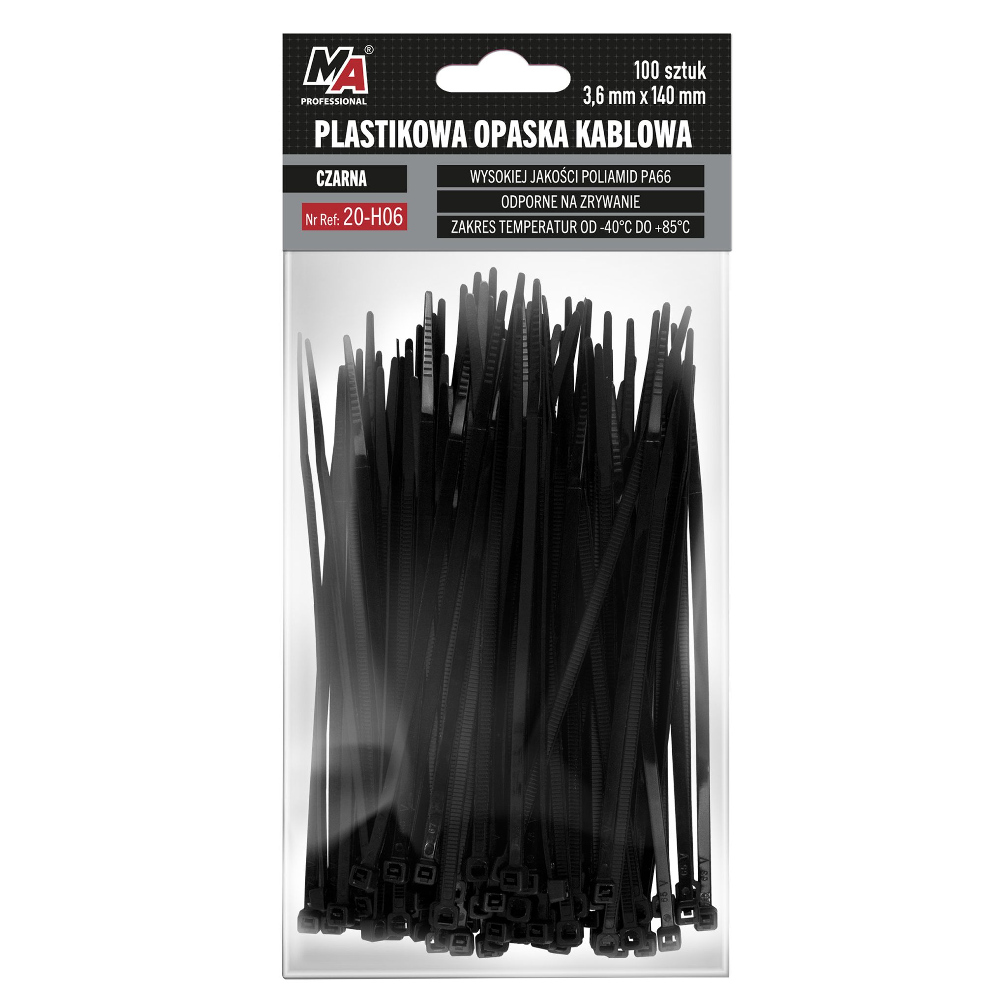 011804 Ma Professioneller Kabelbinder Aus Kunststoff – Schwarz, 3,6 Mm X 140 Mm, 100 Stück