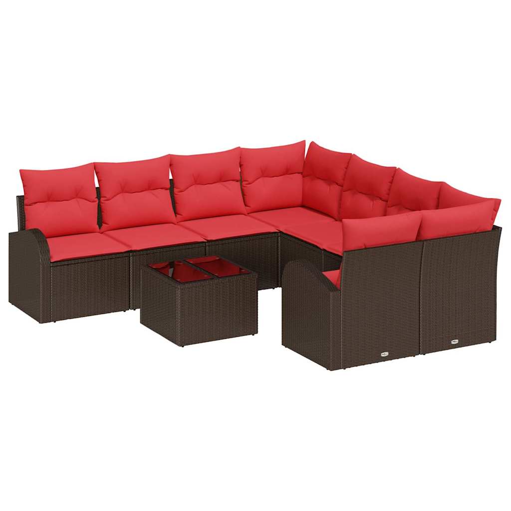 Maison Exclusive - Sofa Set 9 Stk. 8-sitzer Beige Und Rot Poly-ra