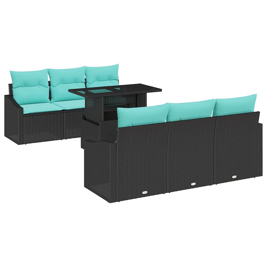 Maison Exclusive - Gartensofa-set 7 Stk. 6-sitzer Schwarz Und Bla