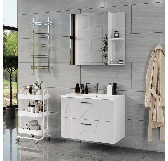 Badmöbel-set Irma, Weiß/weiß Hochglanz, 3 Teile, Vicco